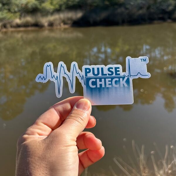 pulse check sticker with lake in background